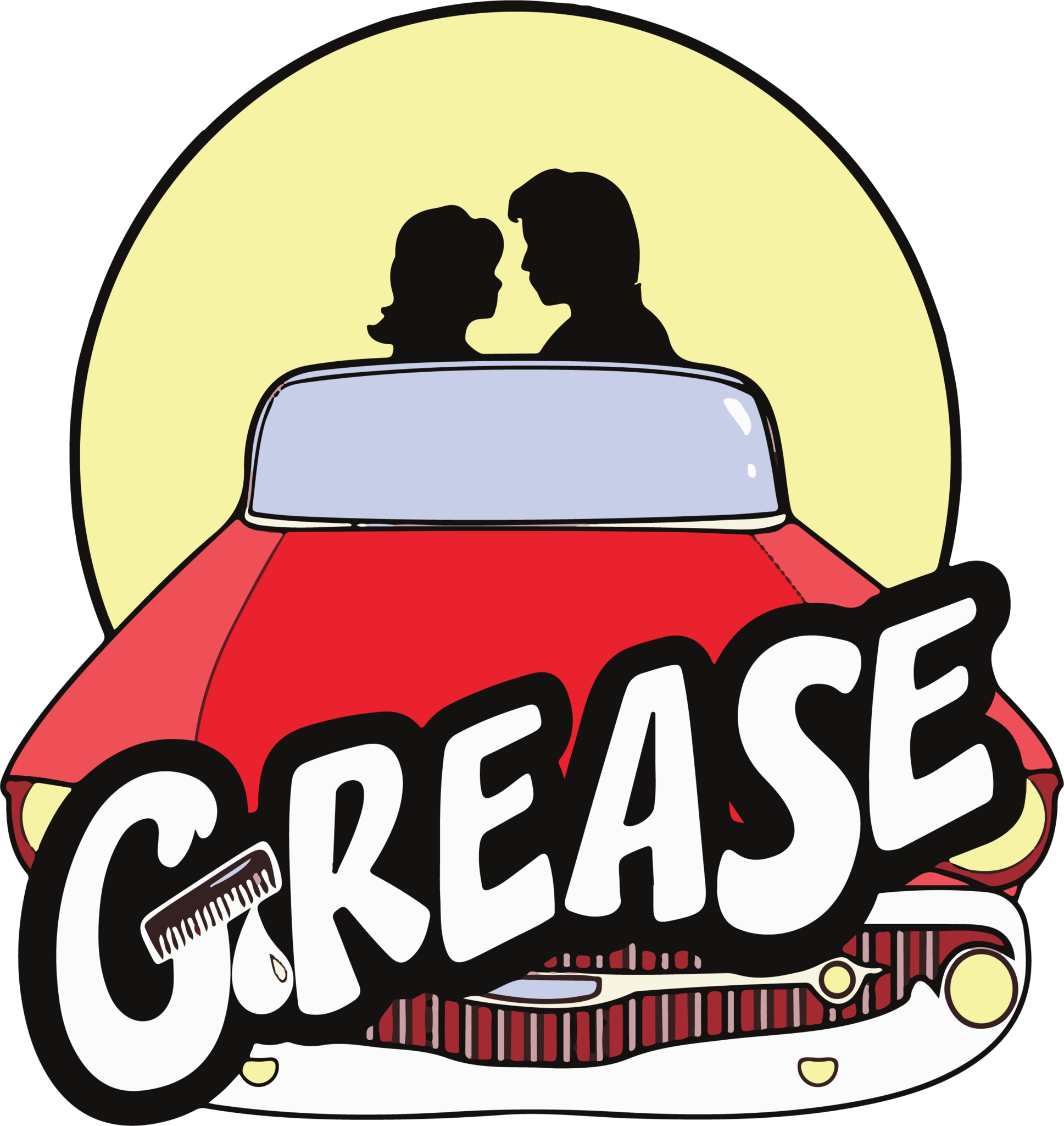 Grease logo showing classic car and people in the car