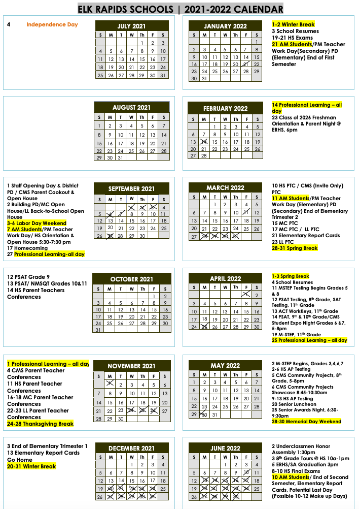 2021-22 ER Schools Calendar